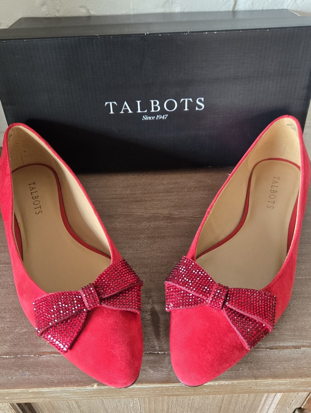 Red Bejeweled Bow Edison Flats By Talbots, 8M, Party, Holidays